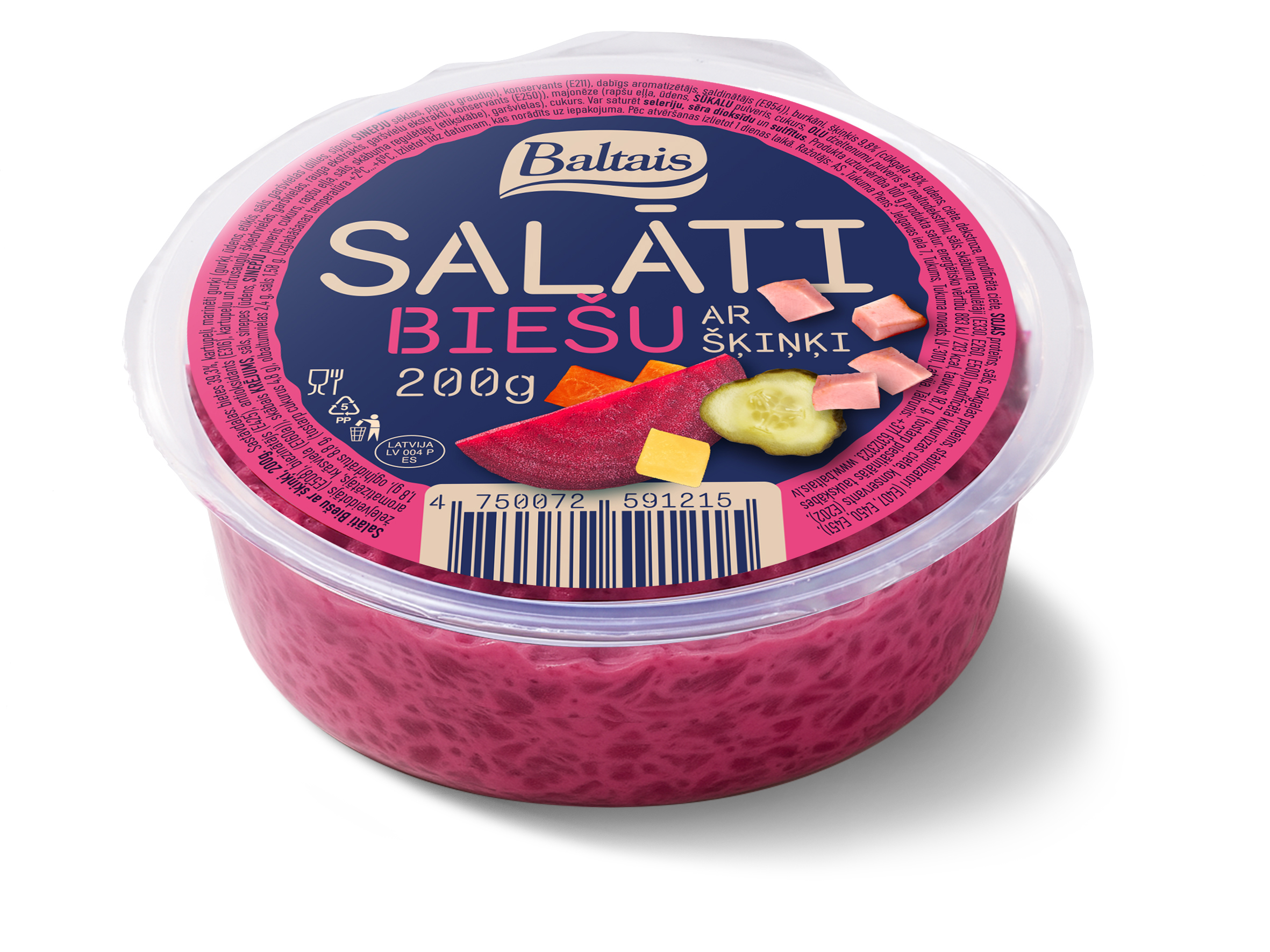 Salāti biešu ar šķiņķi 200g, Baltais