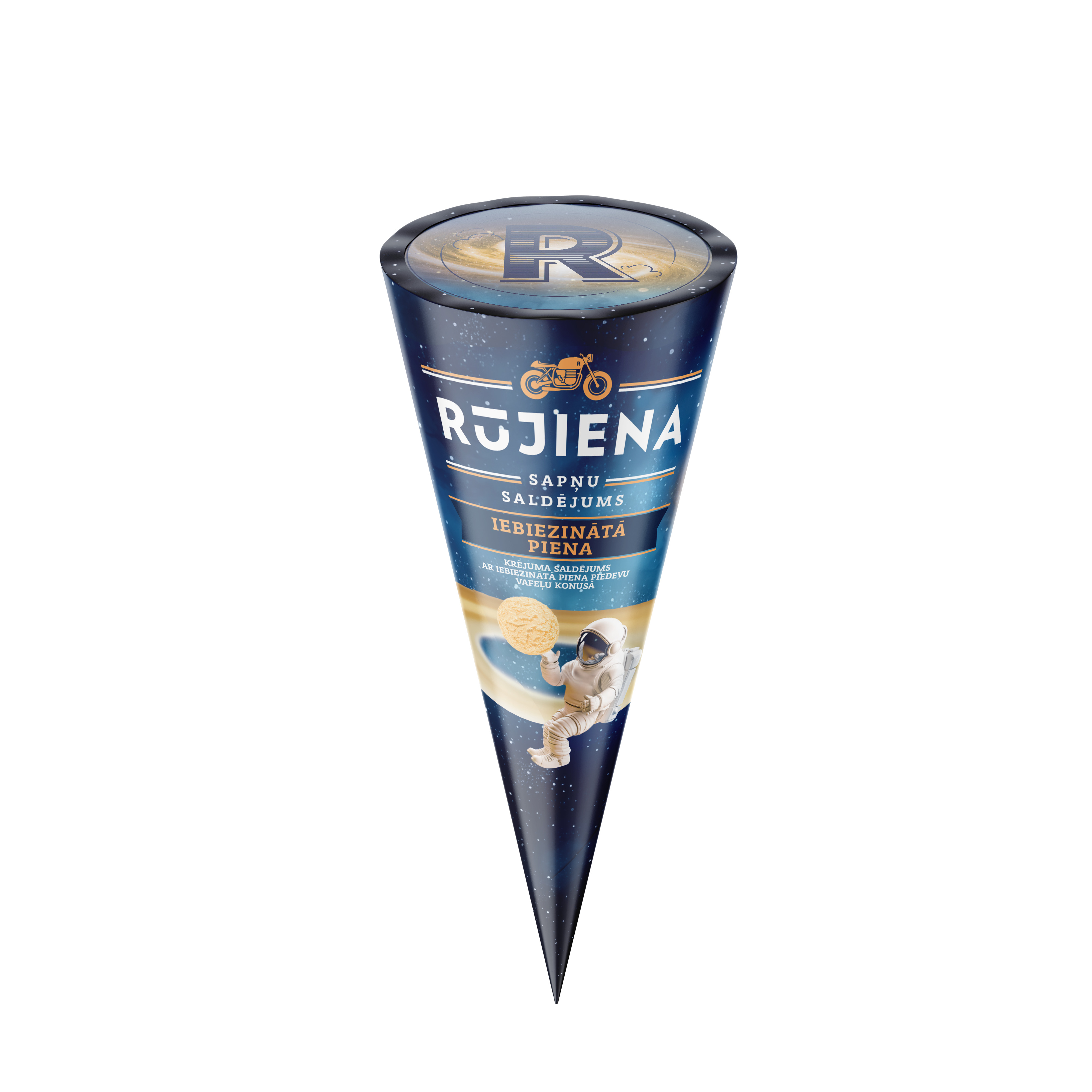 Saldējums Iebiezinātā piena konuss 110ml/65g, Rūjiena