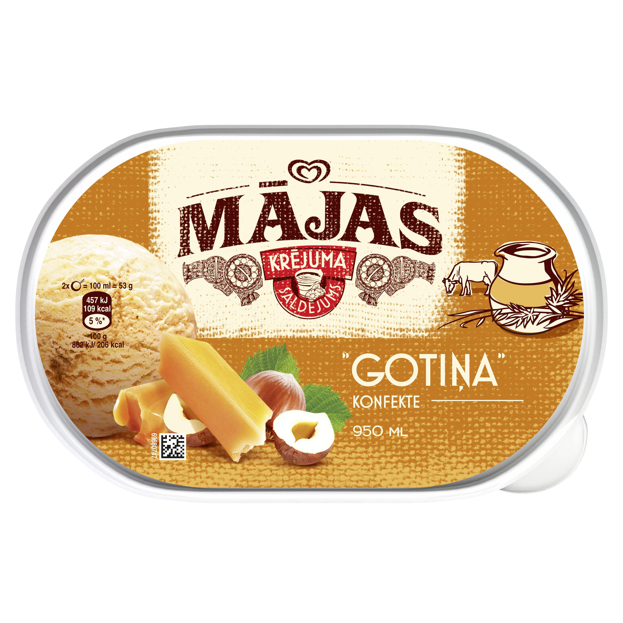 Saldējums krējuma Gotiņa konfekte 950ml/ 500g, Mājas