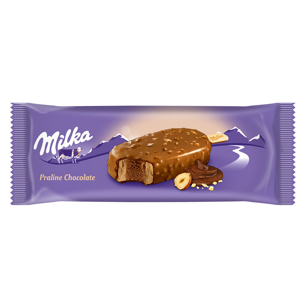 Saldējums Milka, zemesriekstu  šokolādes uz kociņa 90ml/67g, Froneri