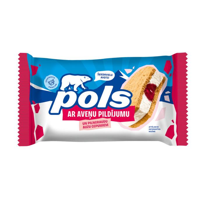 Saldējums POLS auzu cepumi aveņu mērce 10.02% 140ml/75g