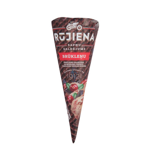 Saldējums šok. ar brūkleņu pied. šokolādes konusā 110ml/60g, Rūjiena