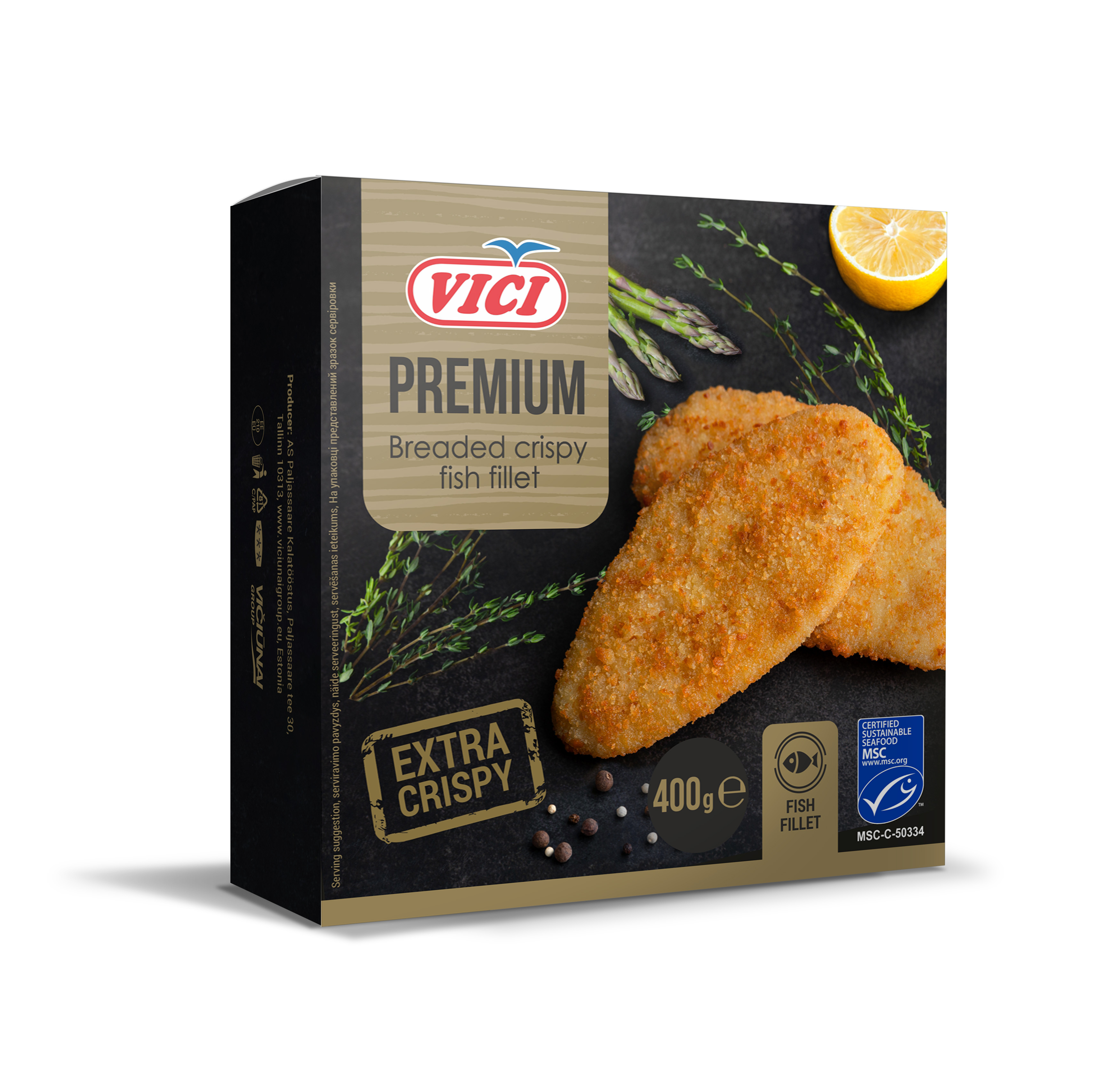 Saldētas zivju filejas porc. kraukšķ. pan. 400g, Viči