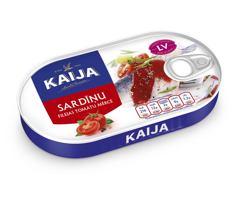 Sardīnes fileja tomātu mērcē 170g, Kaija