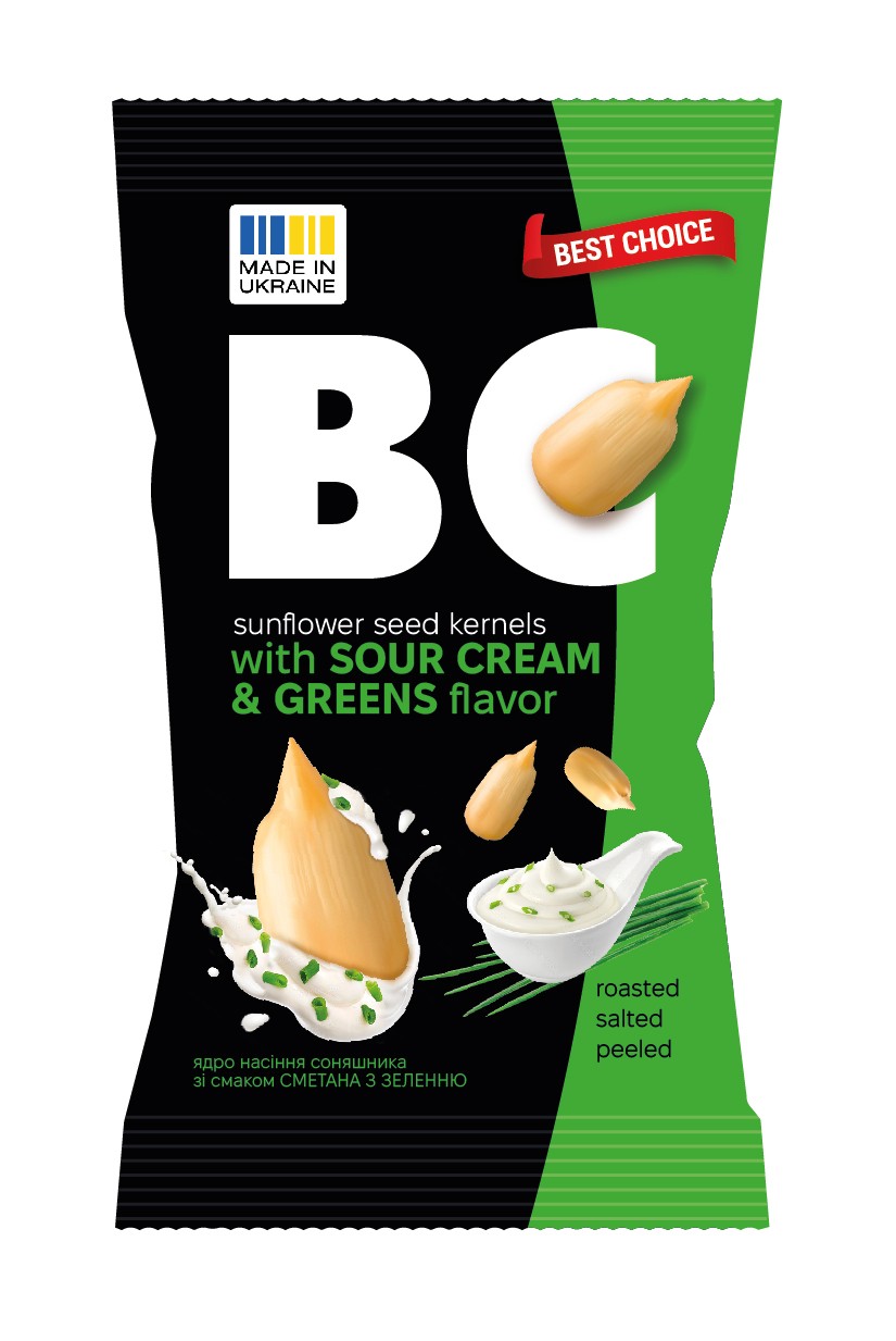 Saulespuķu sēklas lobītas, ceptas ar zaļ./sk. krējumu garšu 80g, Best Choice