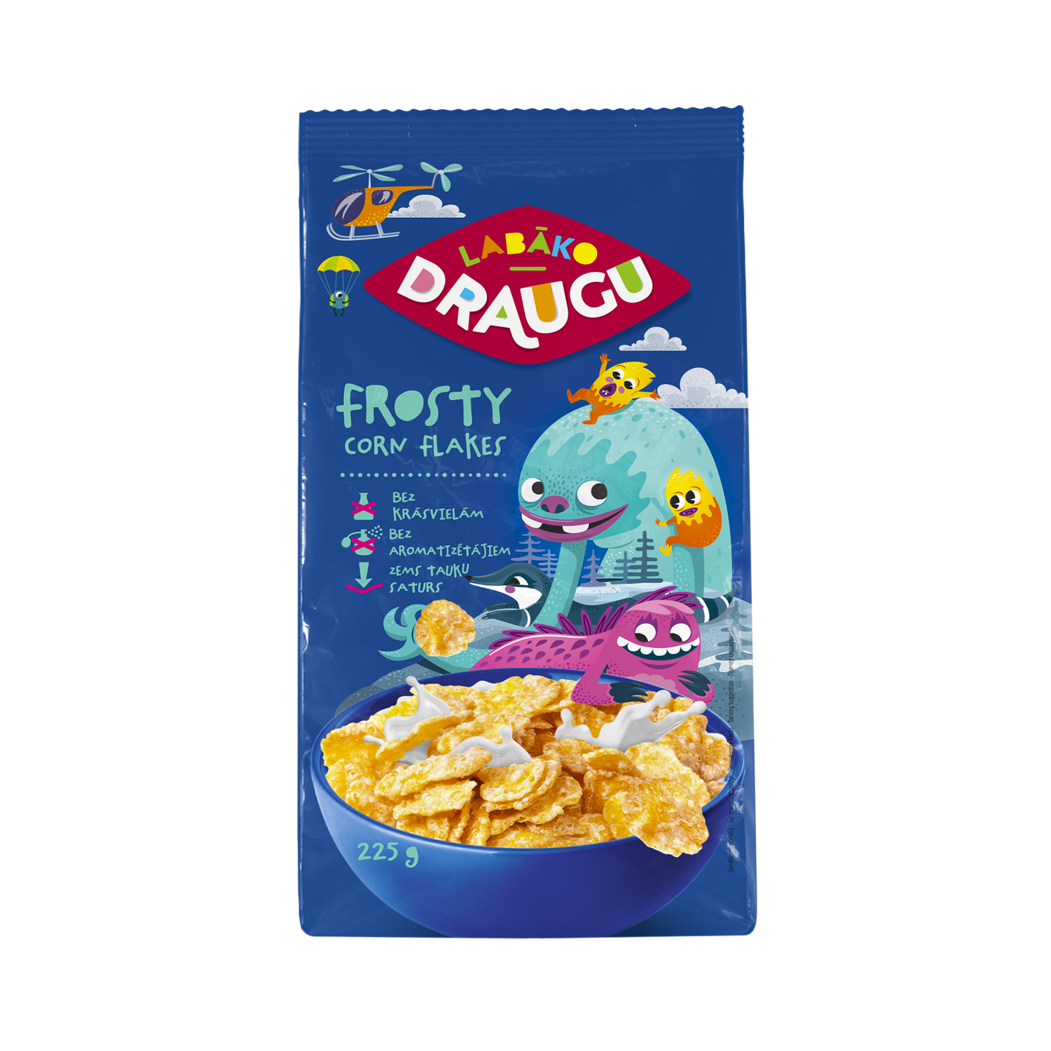 Sausās brokastis DRAUGU Frosty Corn Flakes 225g