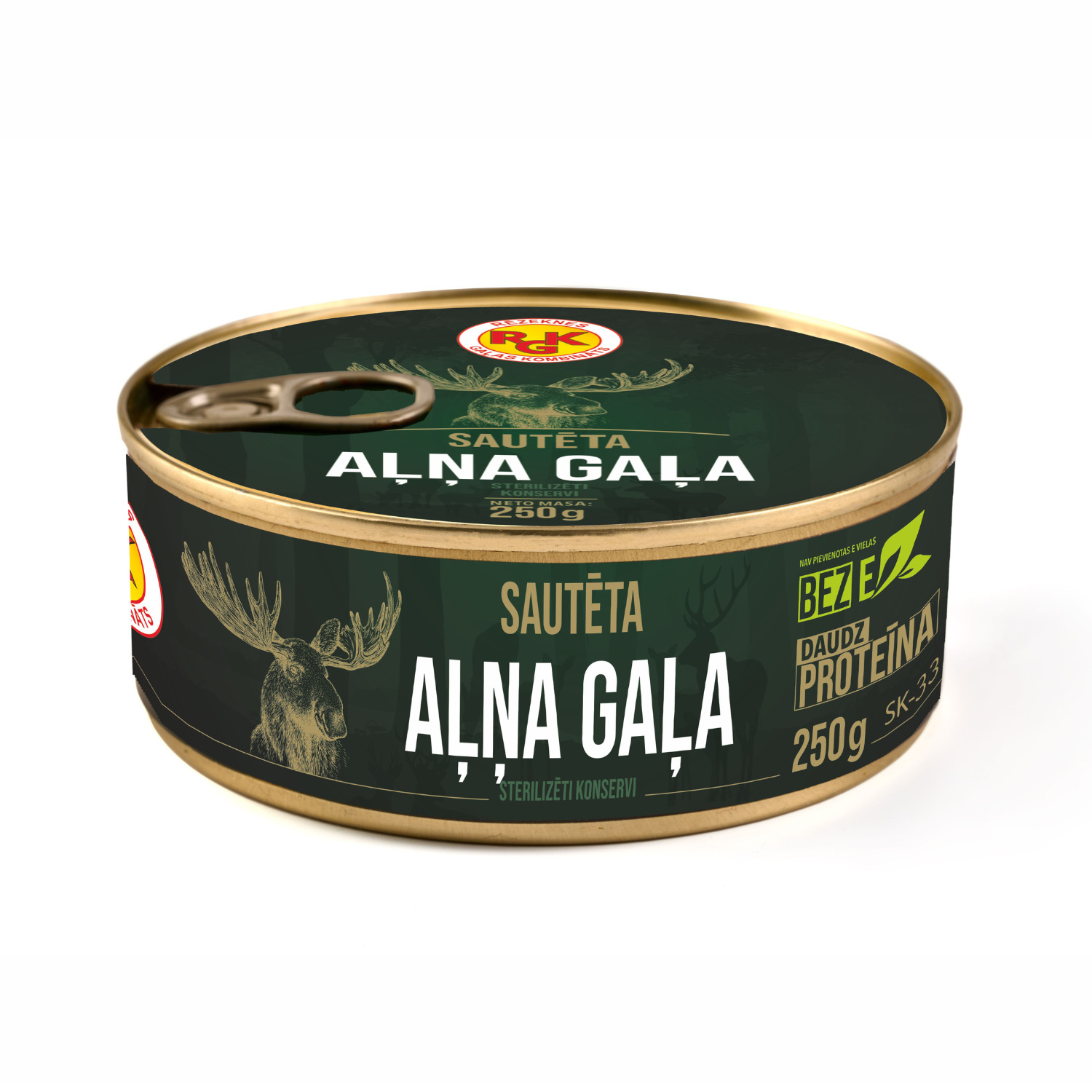 Sautēta aļņa gaļa, sterilizēti konservi bundža 250g, RGK