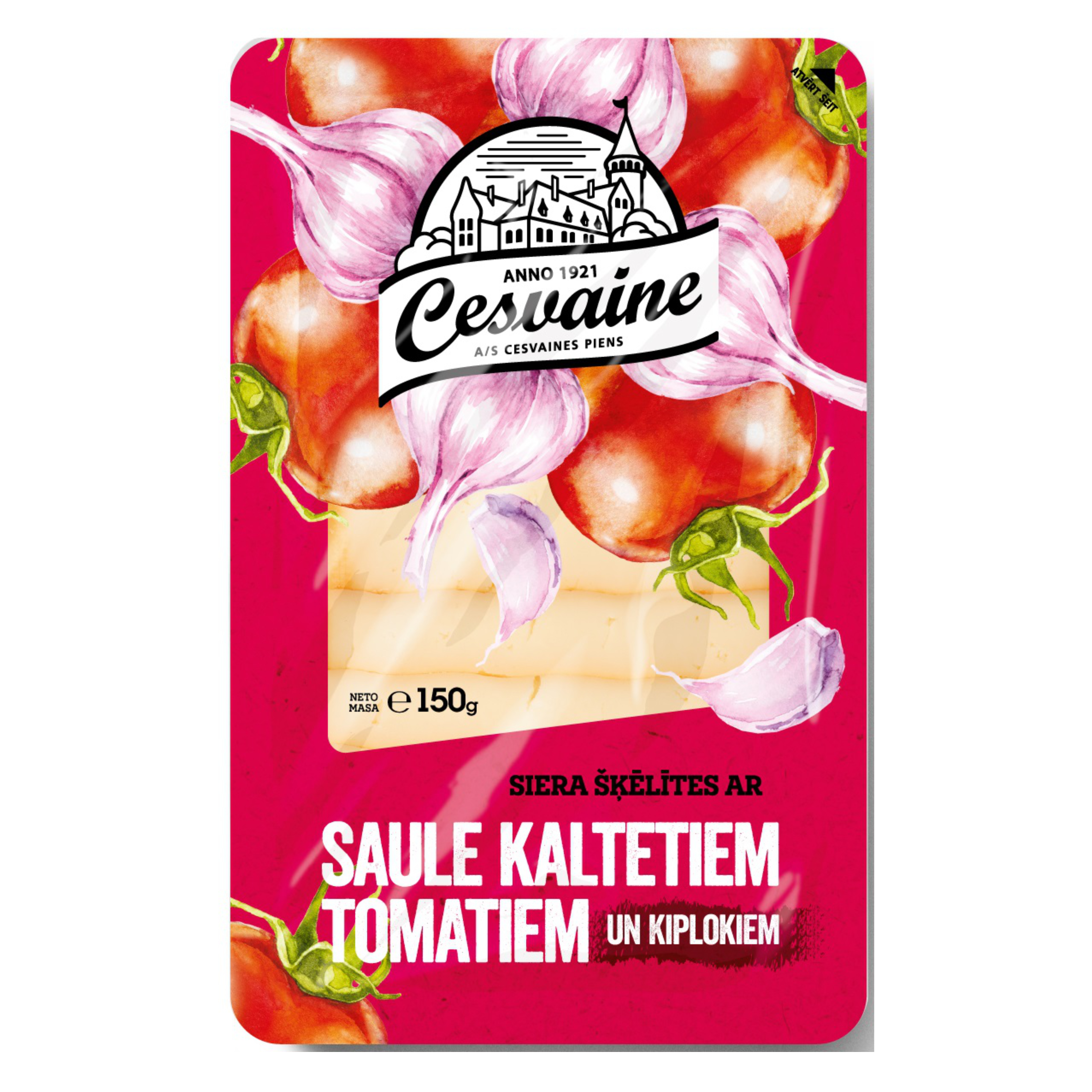 Siers ar s/k. tomātiem un ķiplokiem šķēlītēs 150g, Cesvaine