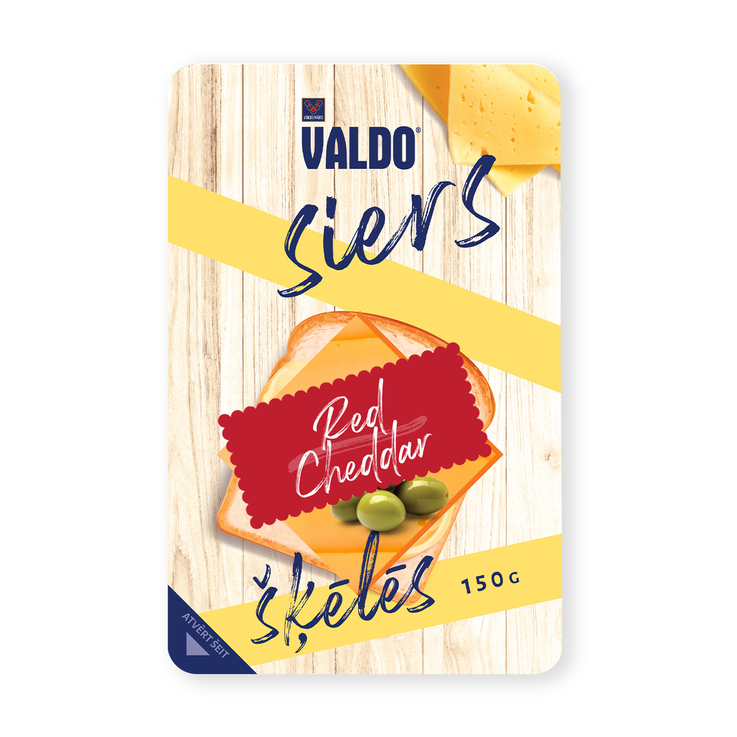 Siers Red Cheddar 45% šķēlītēs 150g, Valdo