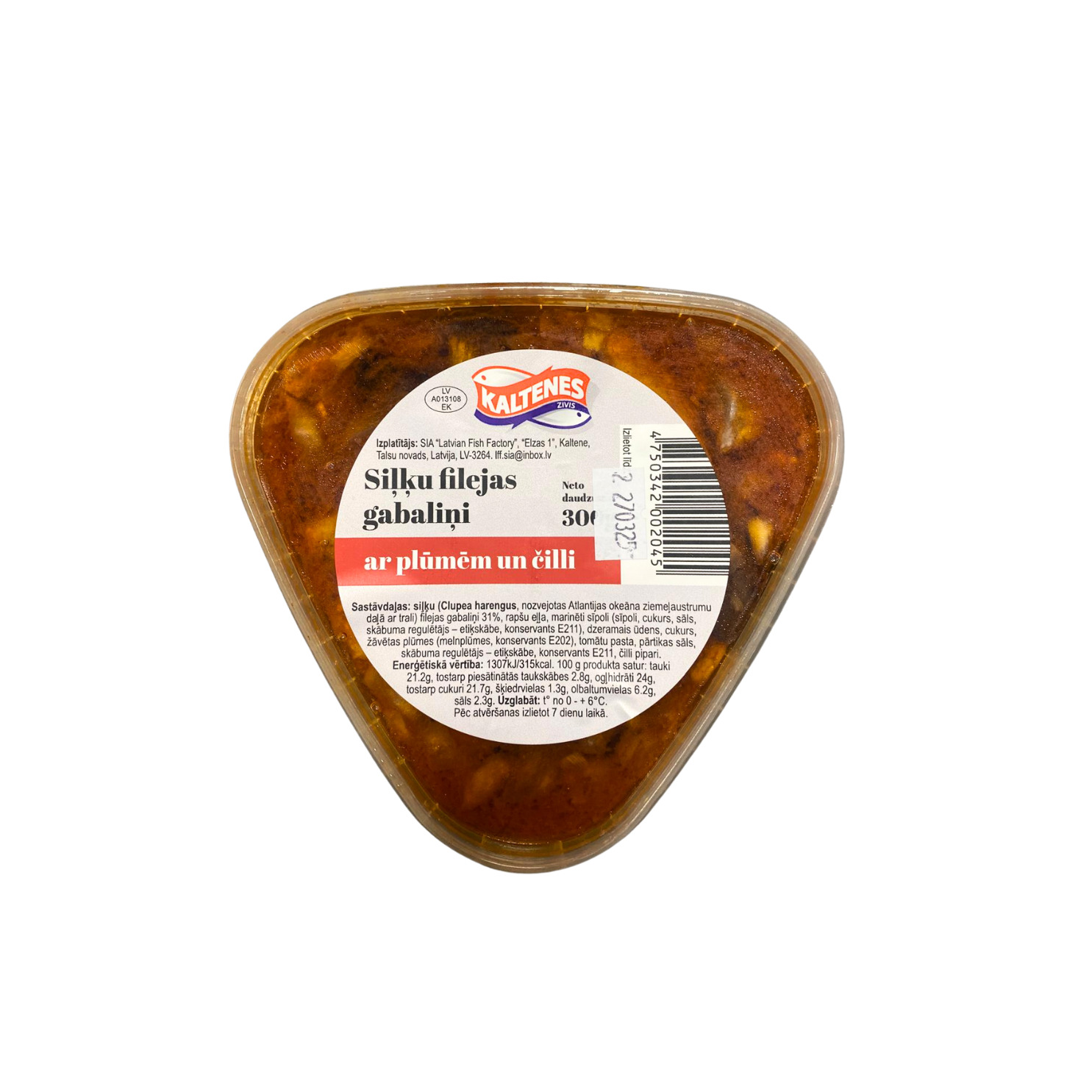 Siļķu fileja ar čilli un žāvētām plūmēm 300g, Kaltenes Zivis