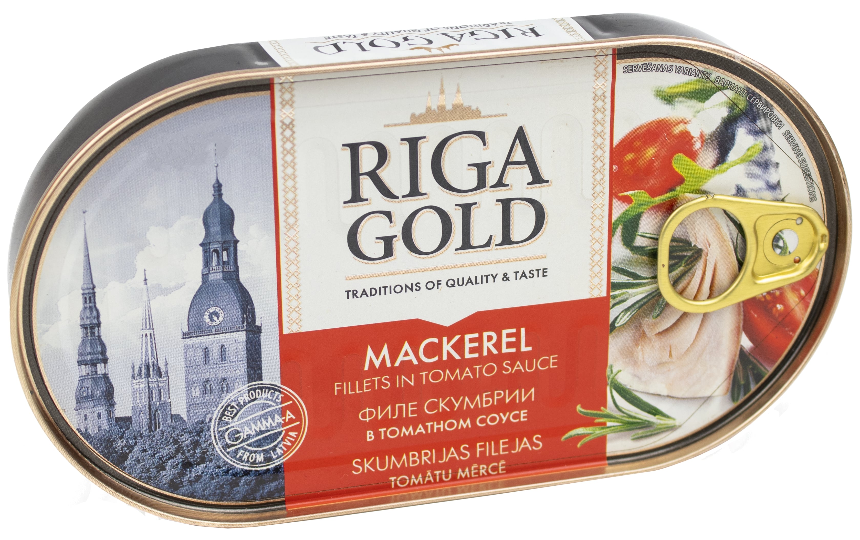 Skumbrijas fileja tomātu mercē RĪGAS ZELTS 190g atsl.