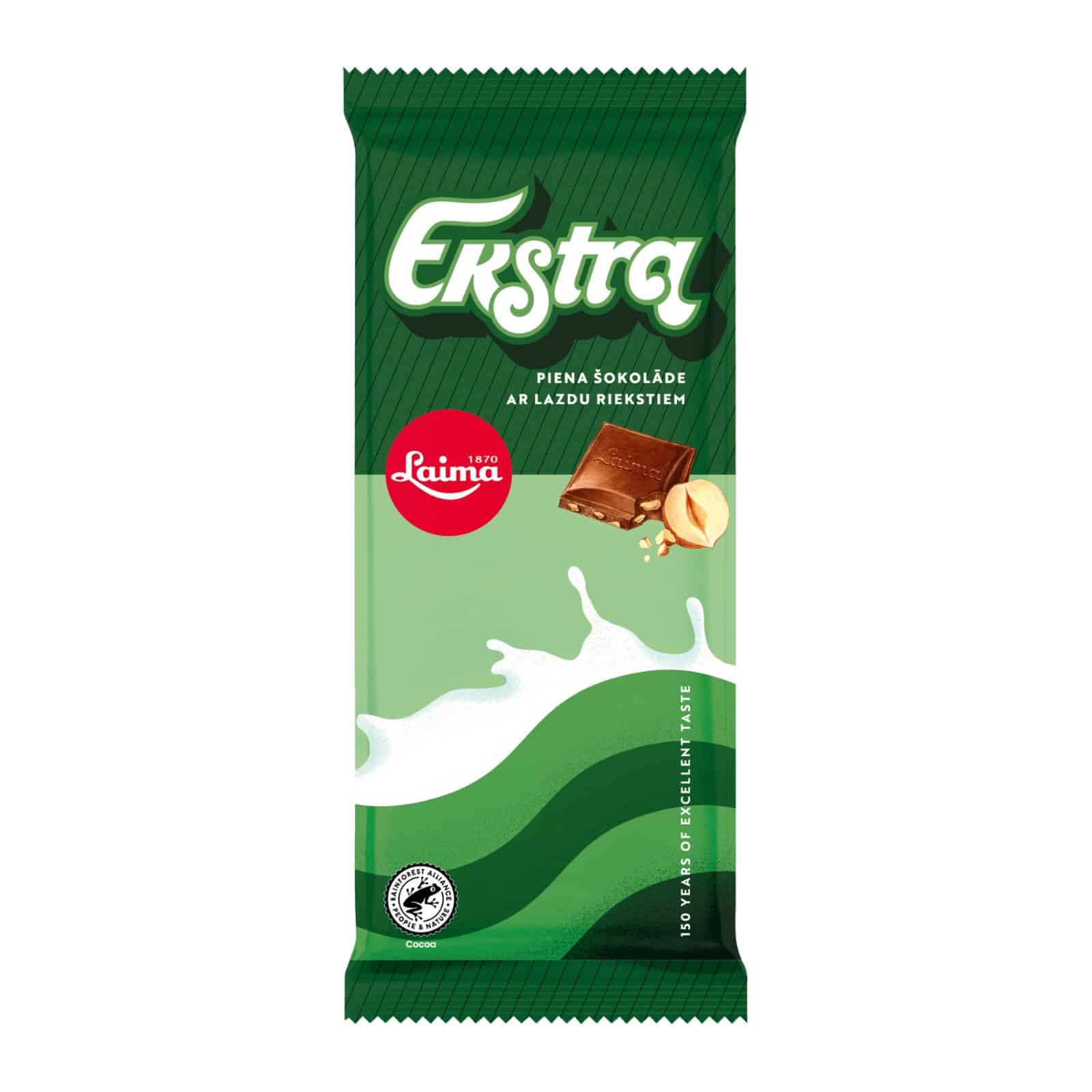 Šokolāde piena Ekstra ar lazdu riekstiem 90g, Laima