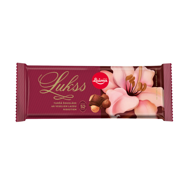 Šokolāde tumšā ar lazdu riekstiem Lukss 190g, Laima