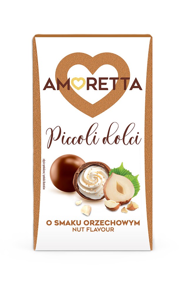 Šokolādes konfektes ar riekstu garšas pild. Amoretta Picco 155g, Mieszko