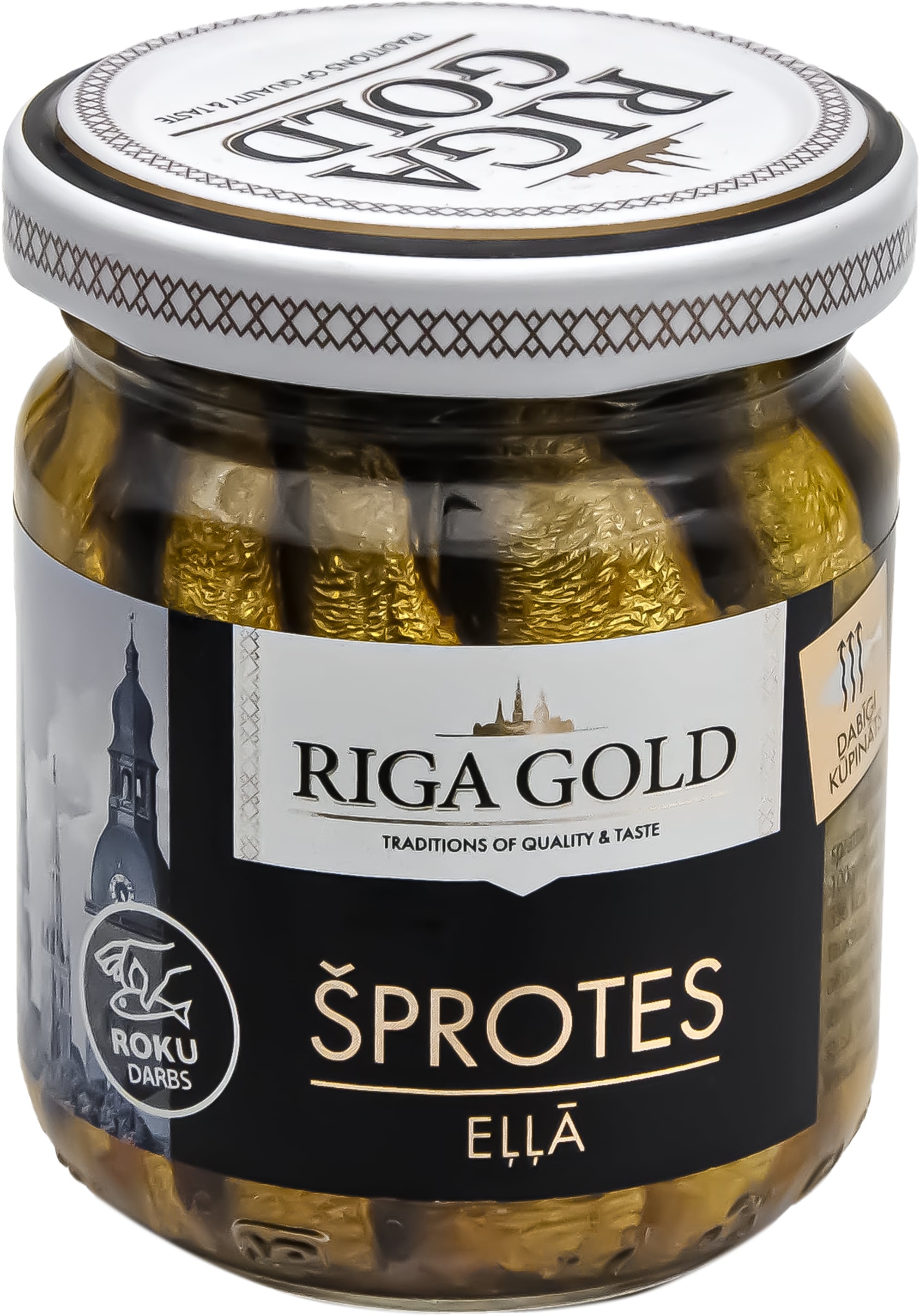 Šprotes rapšu eļļā Riga Gold, stiklā 100g (70g)