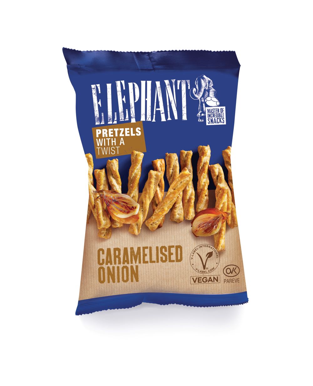 Standziņas sāļās Twisted Caram. Onion 70g, Elephant