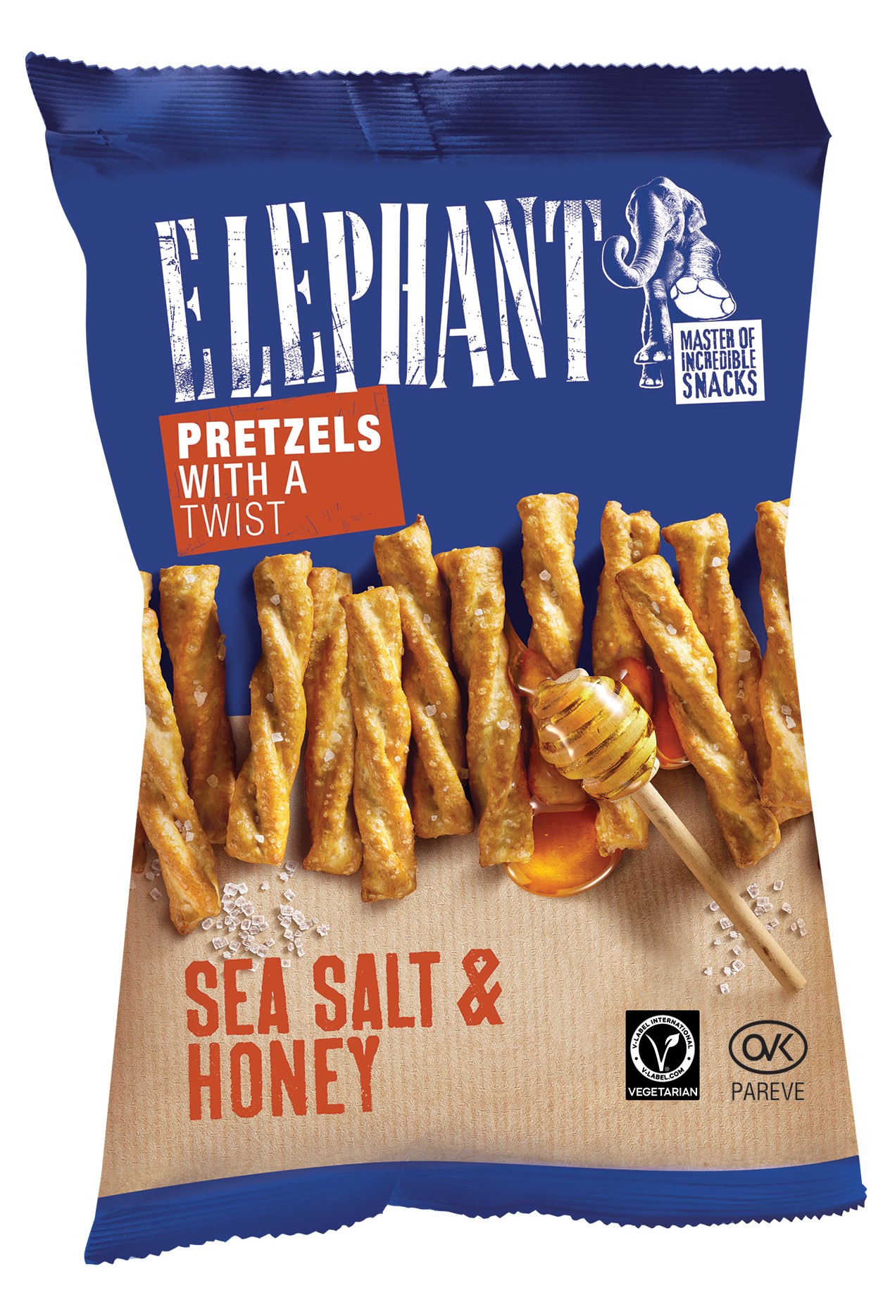 Standziņas sāļās Twisted Salt  and  Honey 70g, Elephant