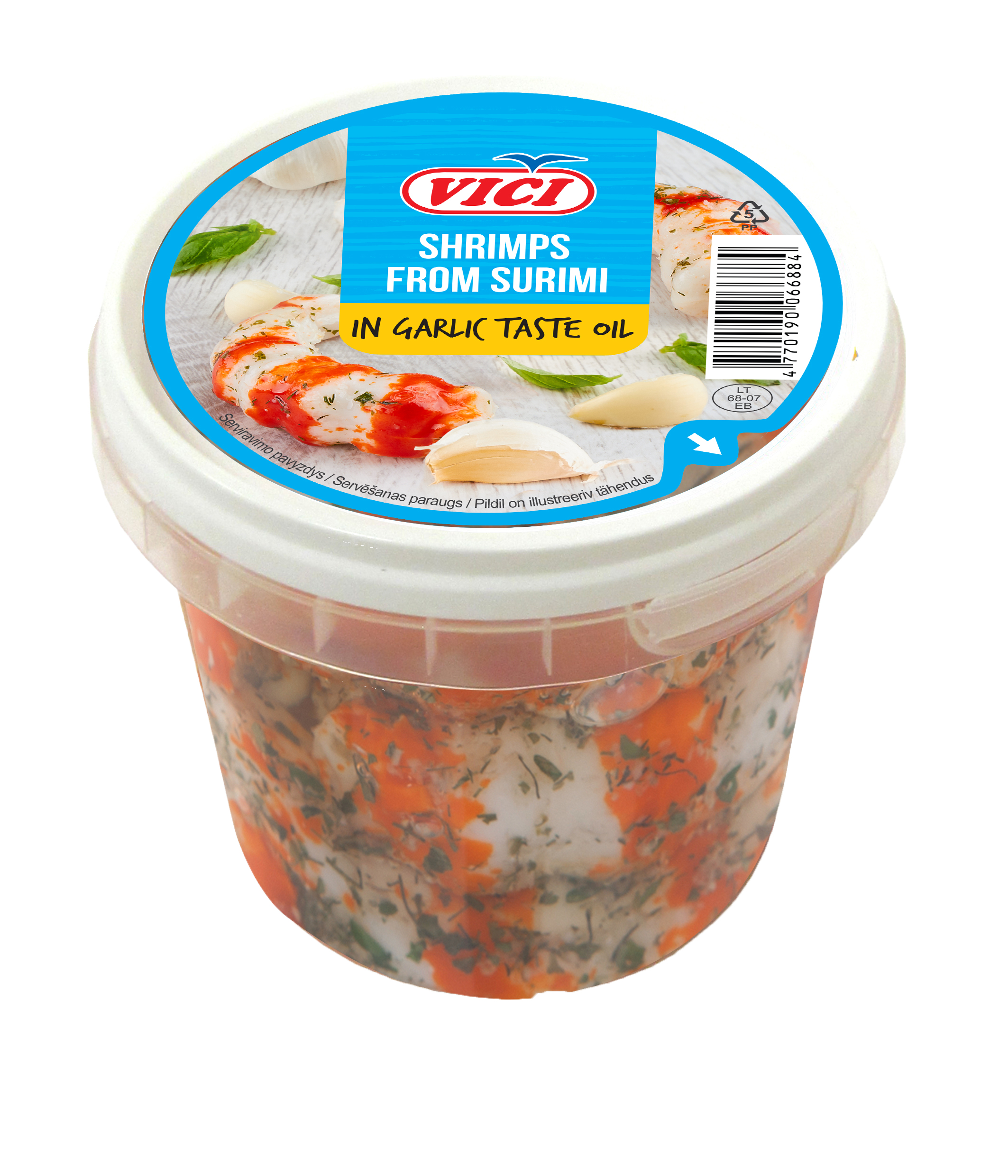 Surimi garneļu formā eļļā ar ķiploku garšu 320g (200g), Viči