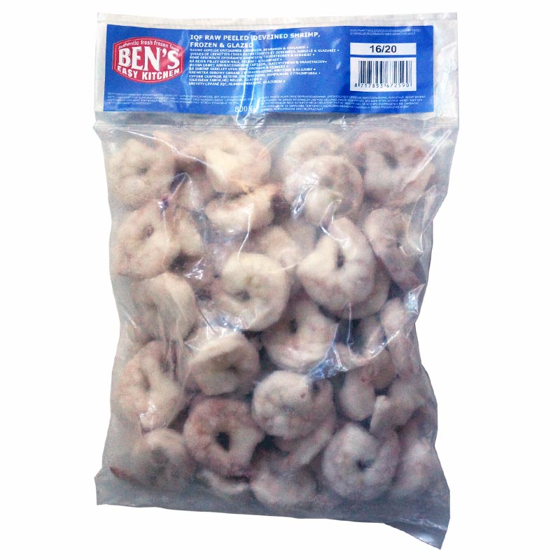 Tīģergarneles Vanamei RP&D saldētas 16/20, 1kg (800g)