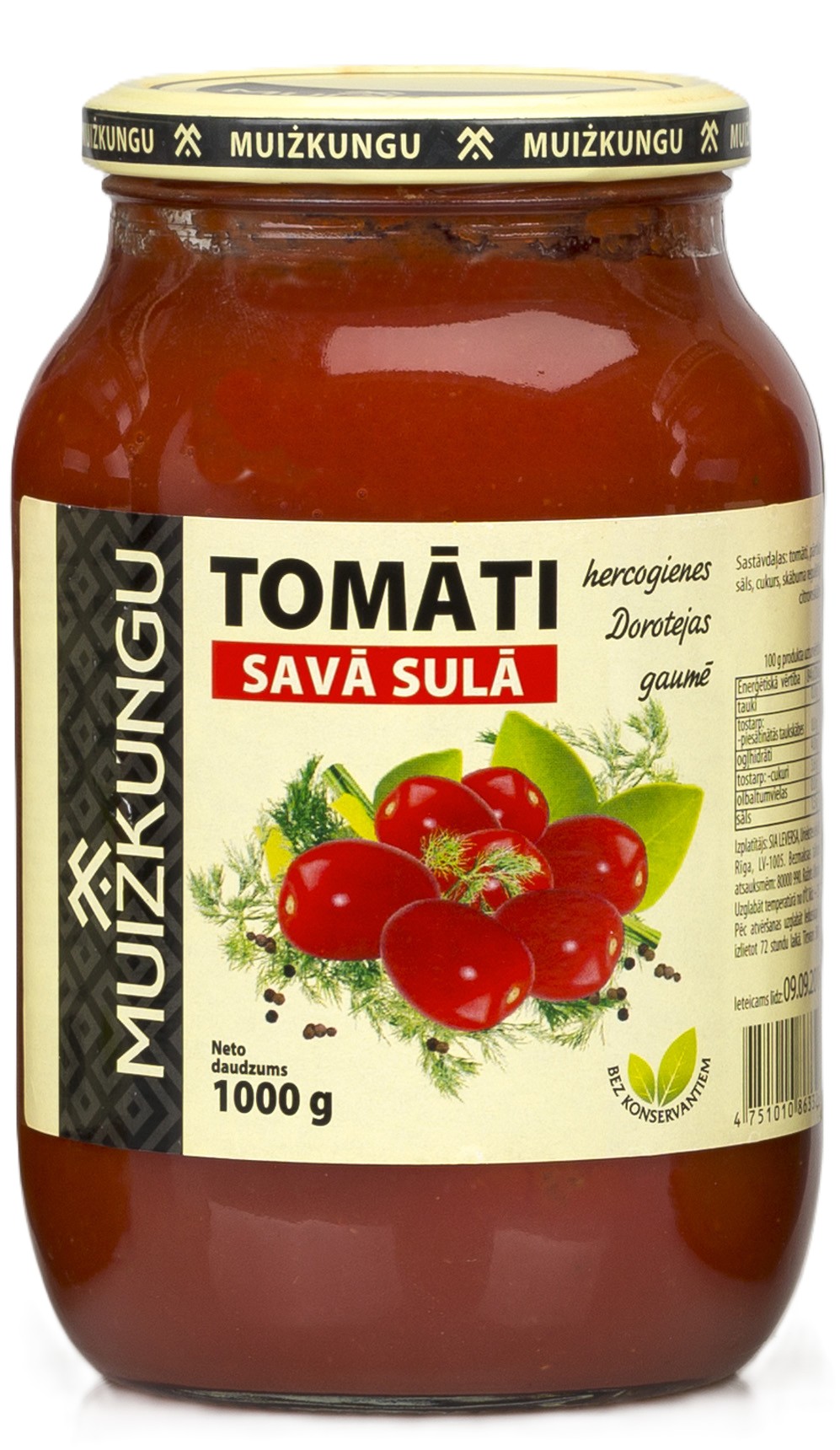 Tomāti savā sulā 1kg (550g), Muižkungu