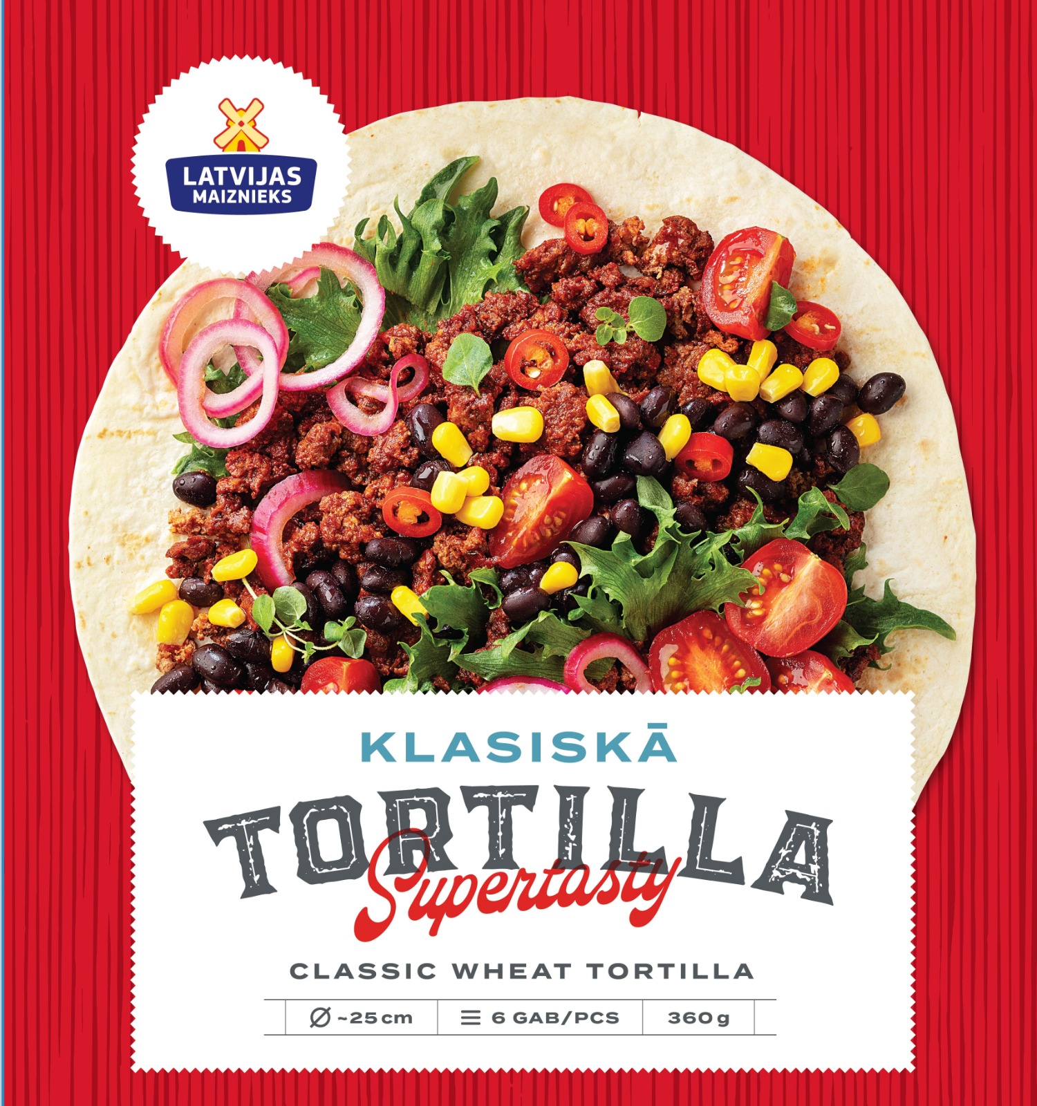 Tortilja klasiskā kviešu (6gab.iepakojumā, 25cm) 360g, Latvijas Maiznieks