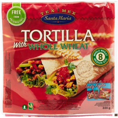 Tortiljas kviešu pilngraudu, vidējās 320g, Santa Maria