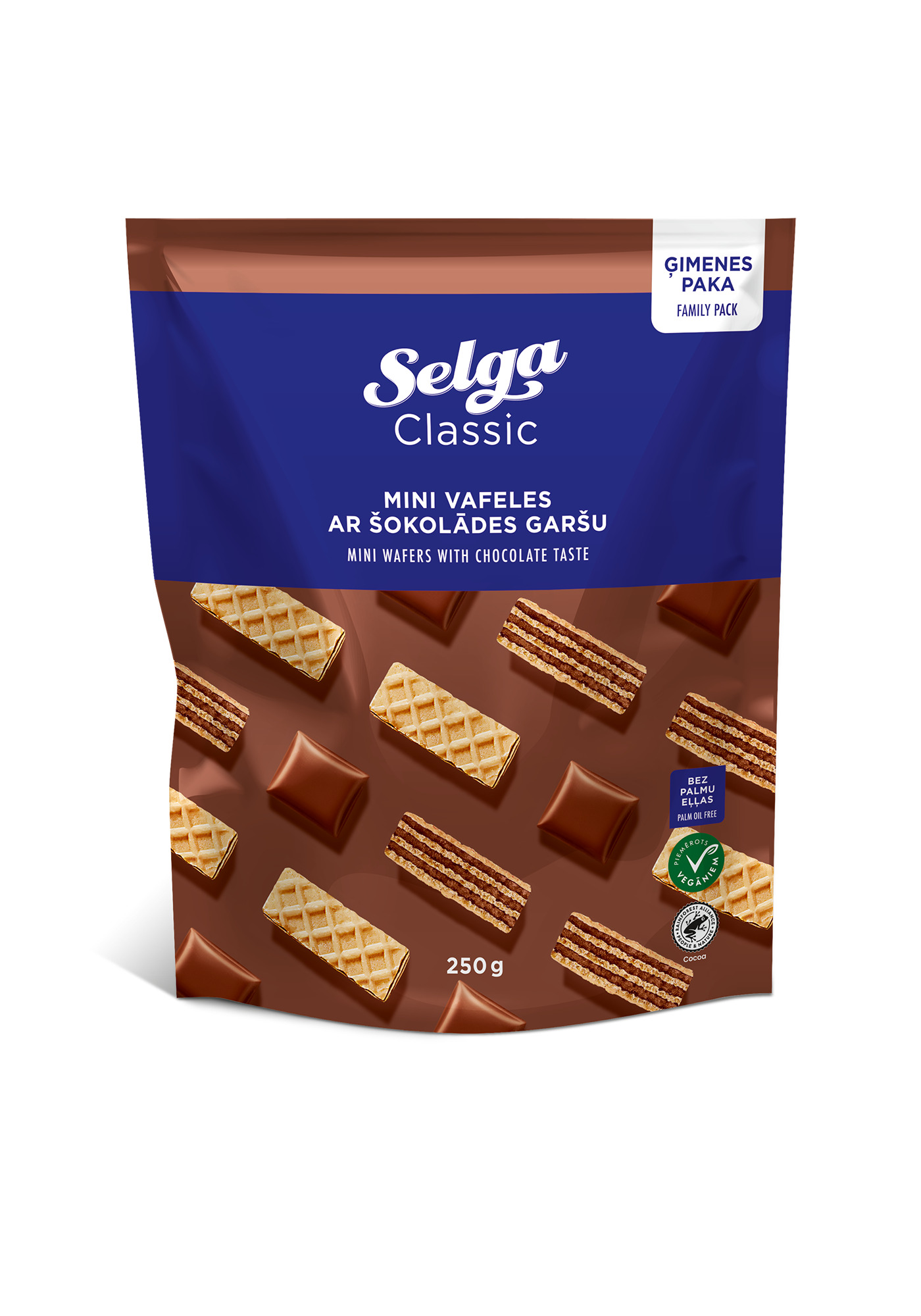 Vafeles ar šokolādes garšu Mini 250g, Selga