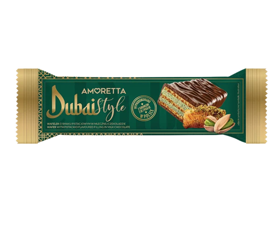 Vafeles batoniņš ar pistāciju garšu Dubai Style 40g, Mieszko