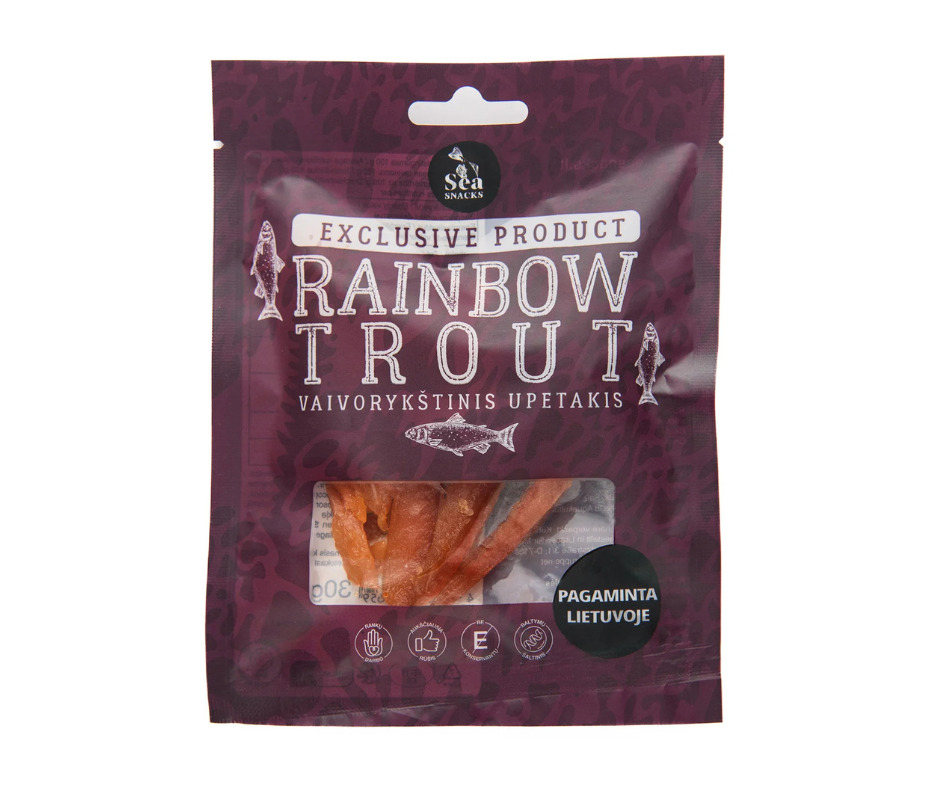 Varavīksnes forele kaltētas filejas strēmeles 30g, Sea Snack