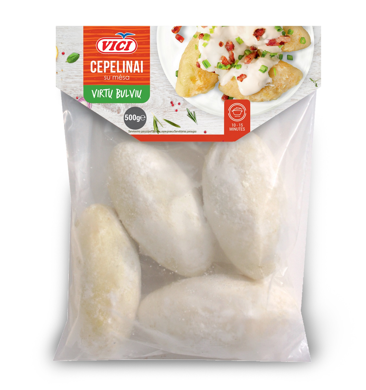 Vārītu kartupeļu cepelīni ar gaļu 500g, Viči