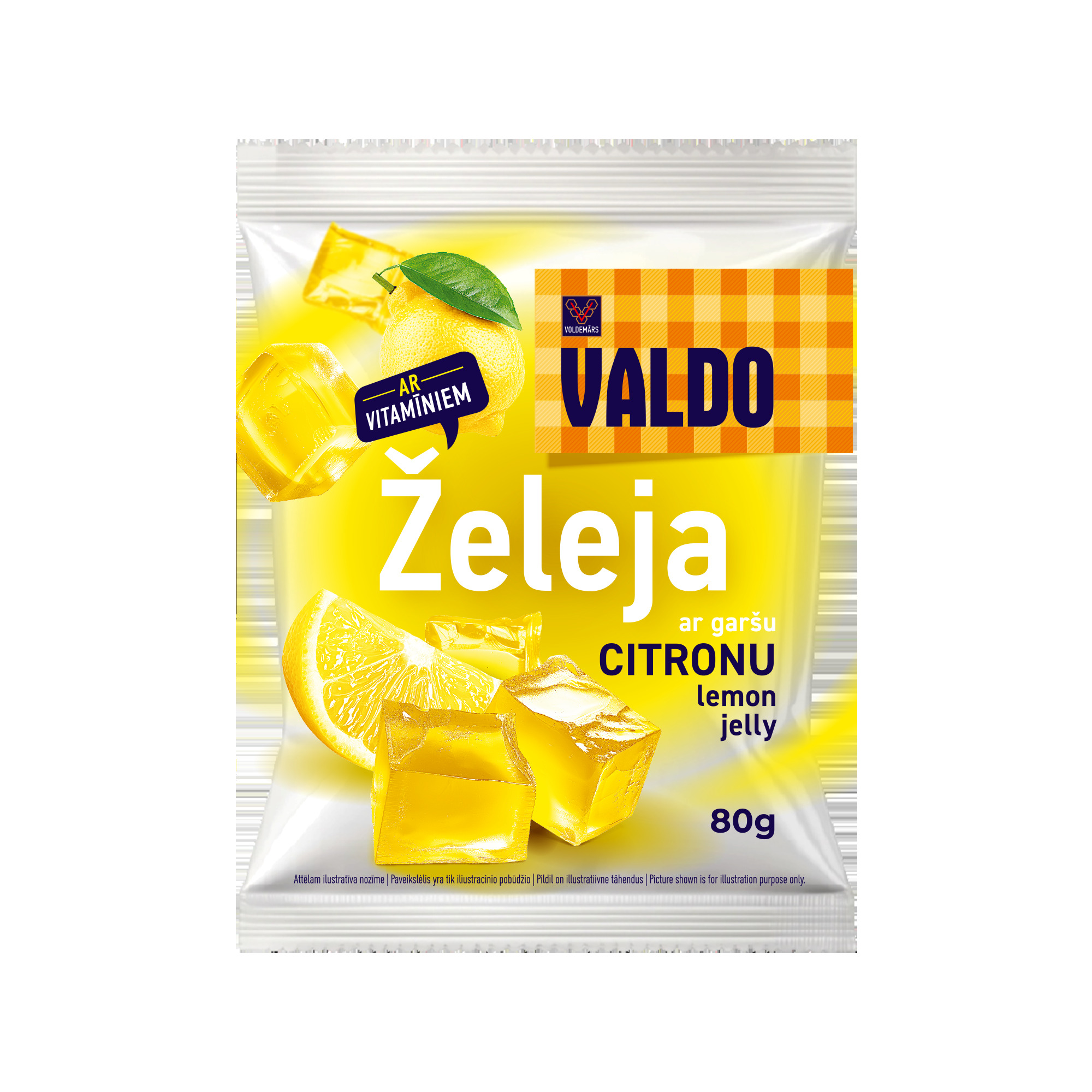 Želeja citronu garšu + vitamīni, 80g, Valdo