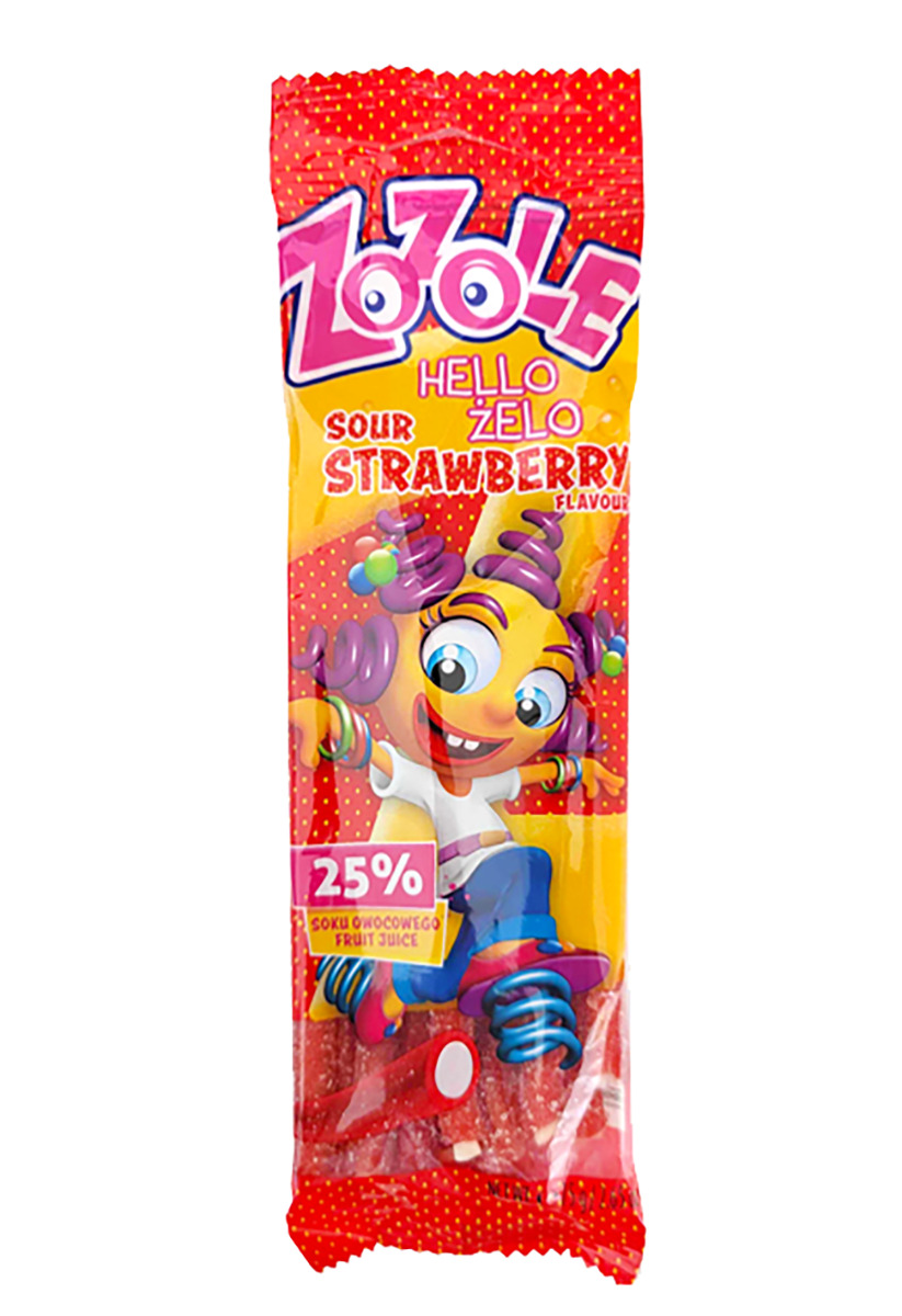 Želejkonfektes Strawberry Strip Sour 75g, Zozole
