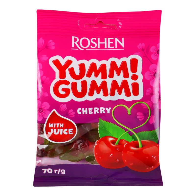 Želejkonfektes Yummi Gummi Cherry 70g, Roshen