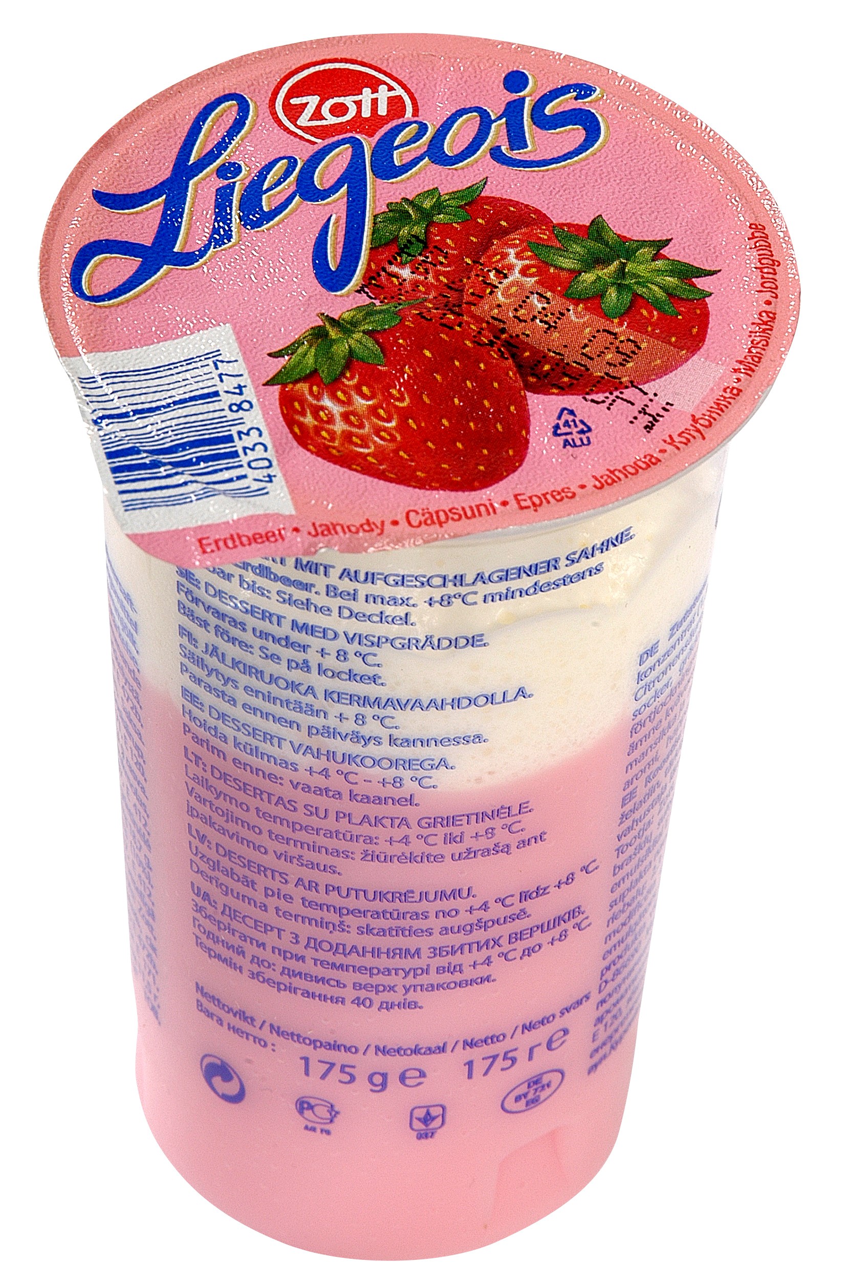 Zemeņu deserts ar putukrējumu Liegeois 175g, Zott