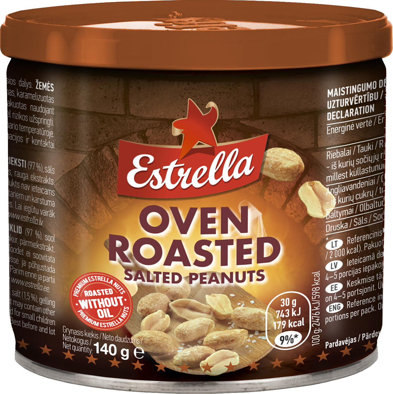Zemesrieksti krāsnī cepti un sālīti 140g, Estrella