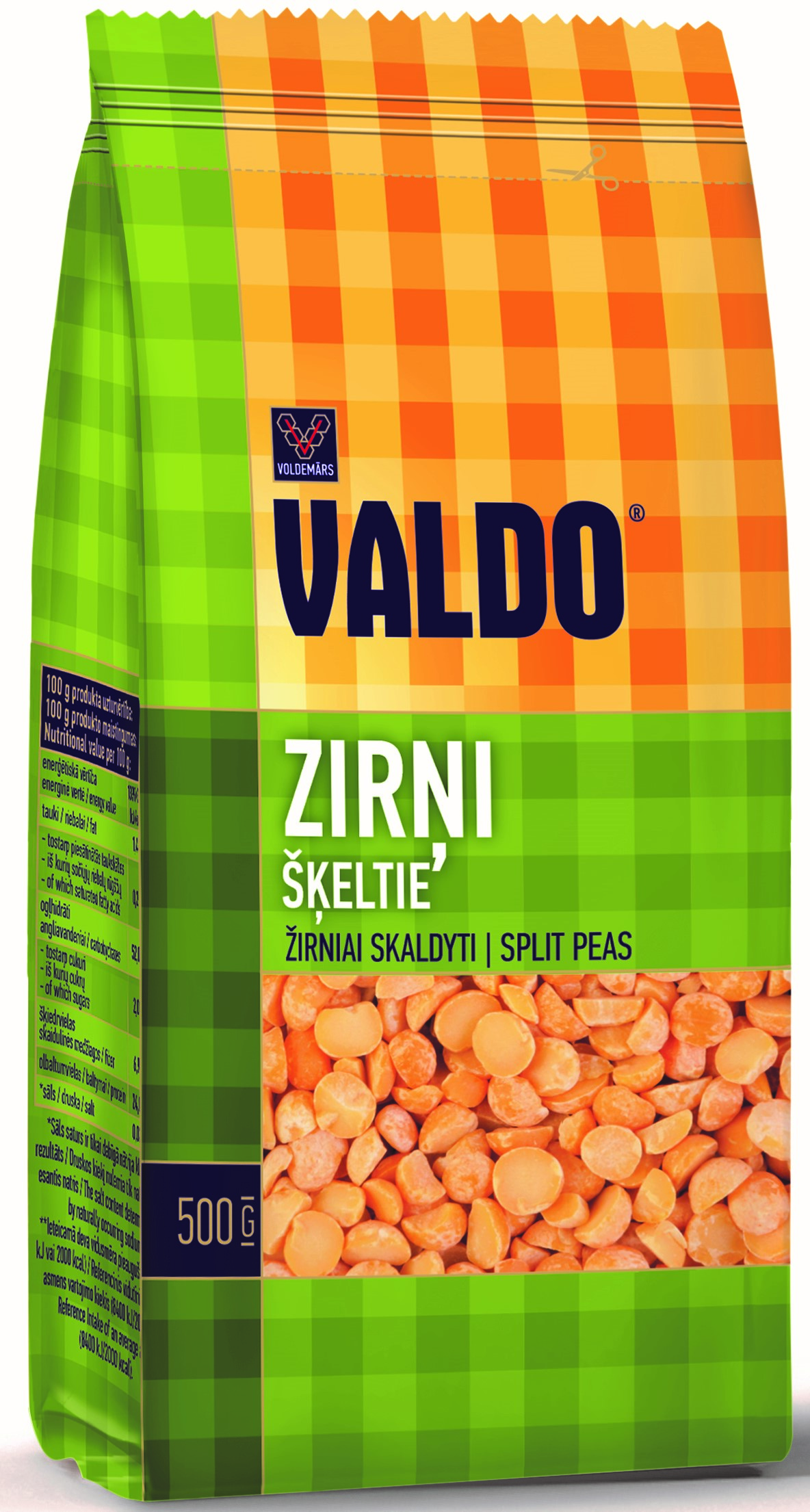 Zirņi šķeltie 500g, Valdo.