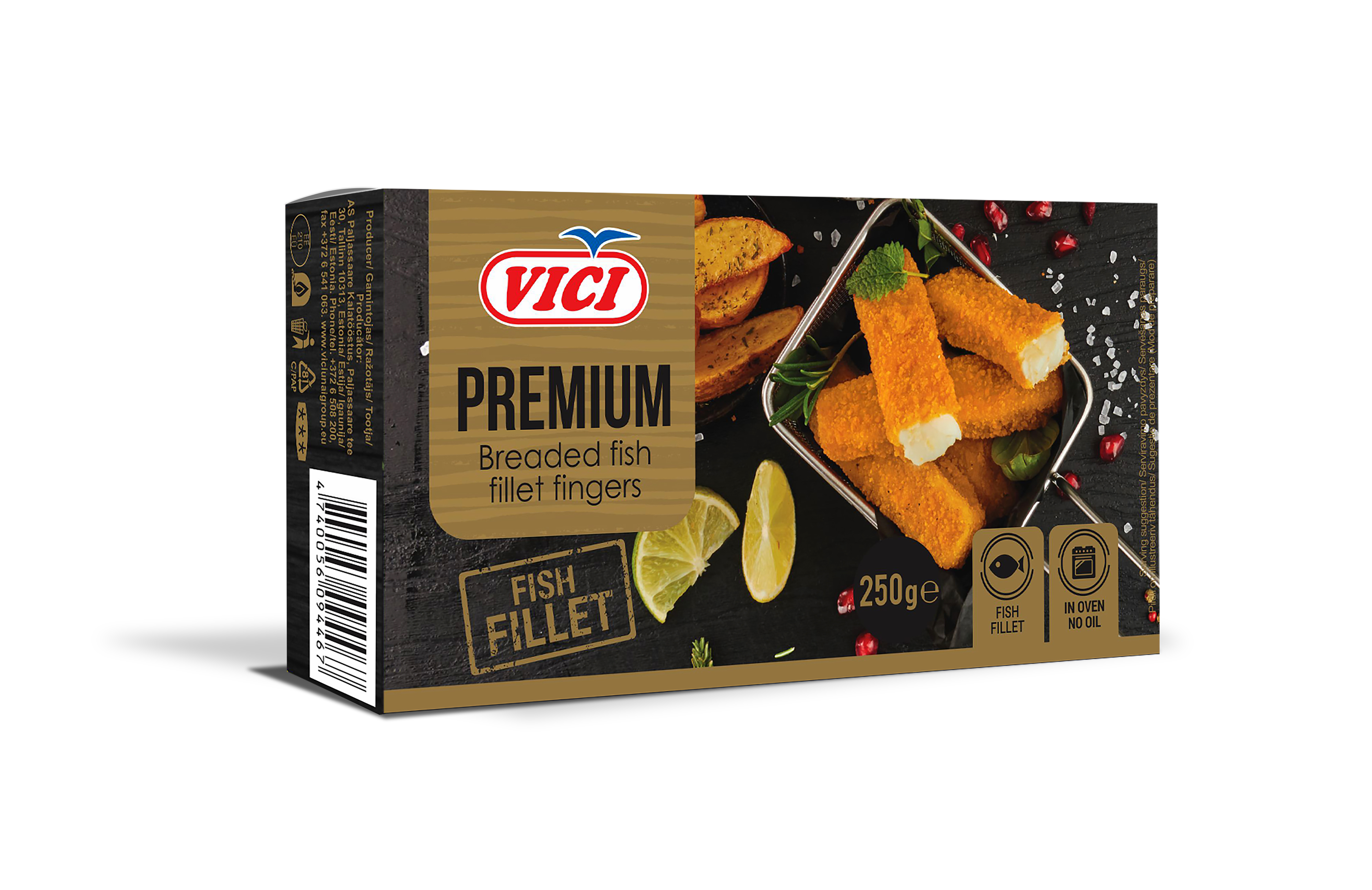 Zivju filejas pirkstiņi saldēti Premium 250g, Viči