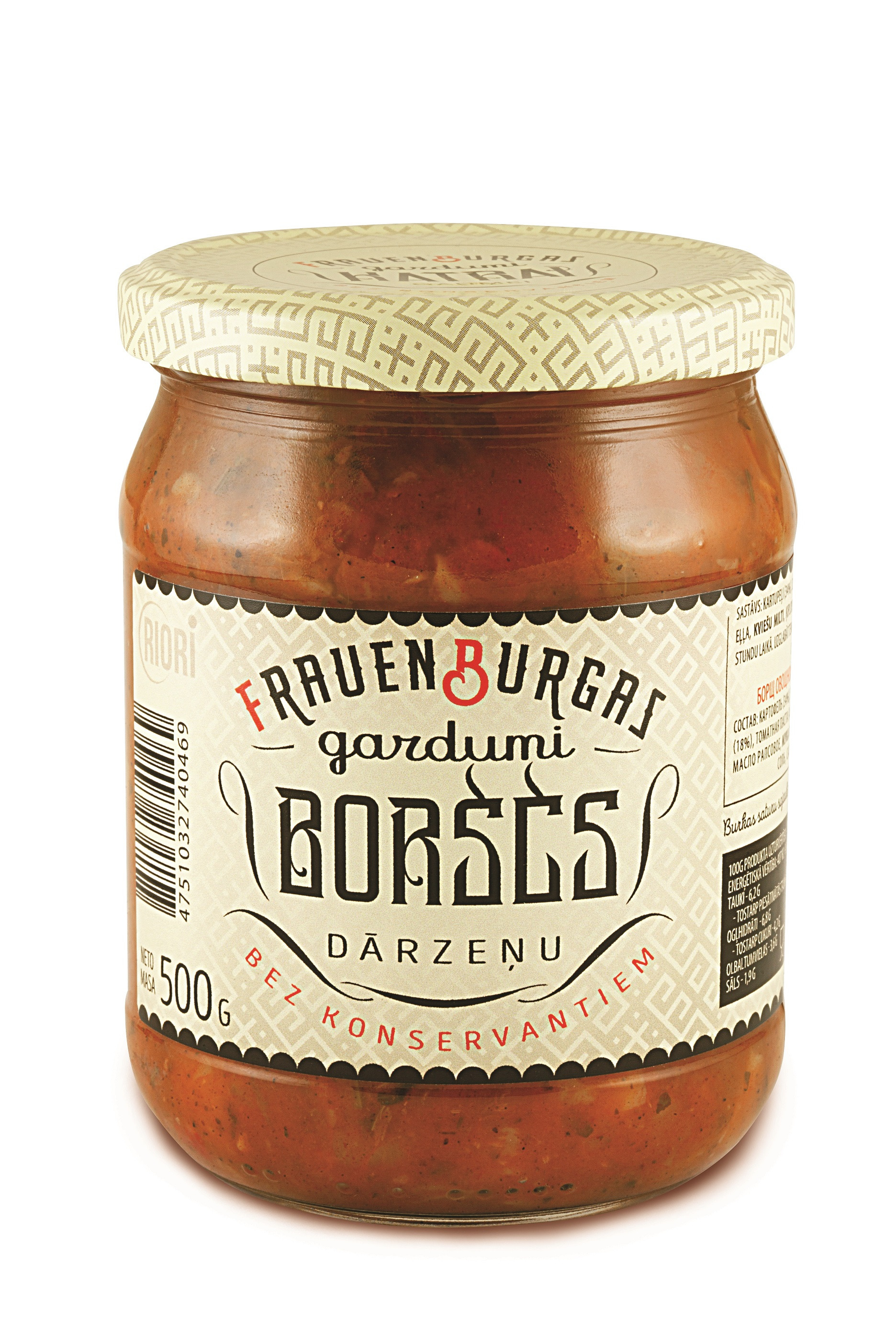 Zupa Borščs dārzeņu, bez bietēm 500g, Frauenburgas gardumi